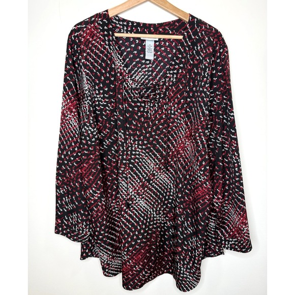 Catherines Tunic Top Plus Size 2X Office Lace Up Tassels Long Sleeve Lightweight - Picture 1 of 8